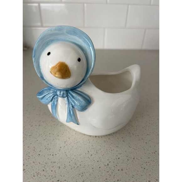 Fraser & Co Taiwan Goose Duck With Blue Bonnet Planter, Sugar Bowl, Salt Cellar - Picture 2 of 10